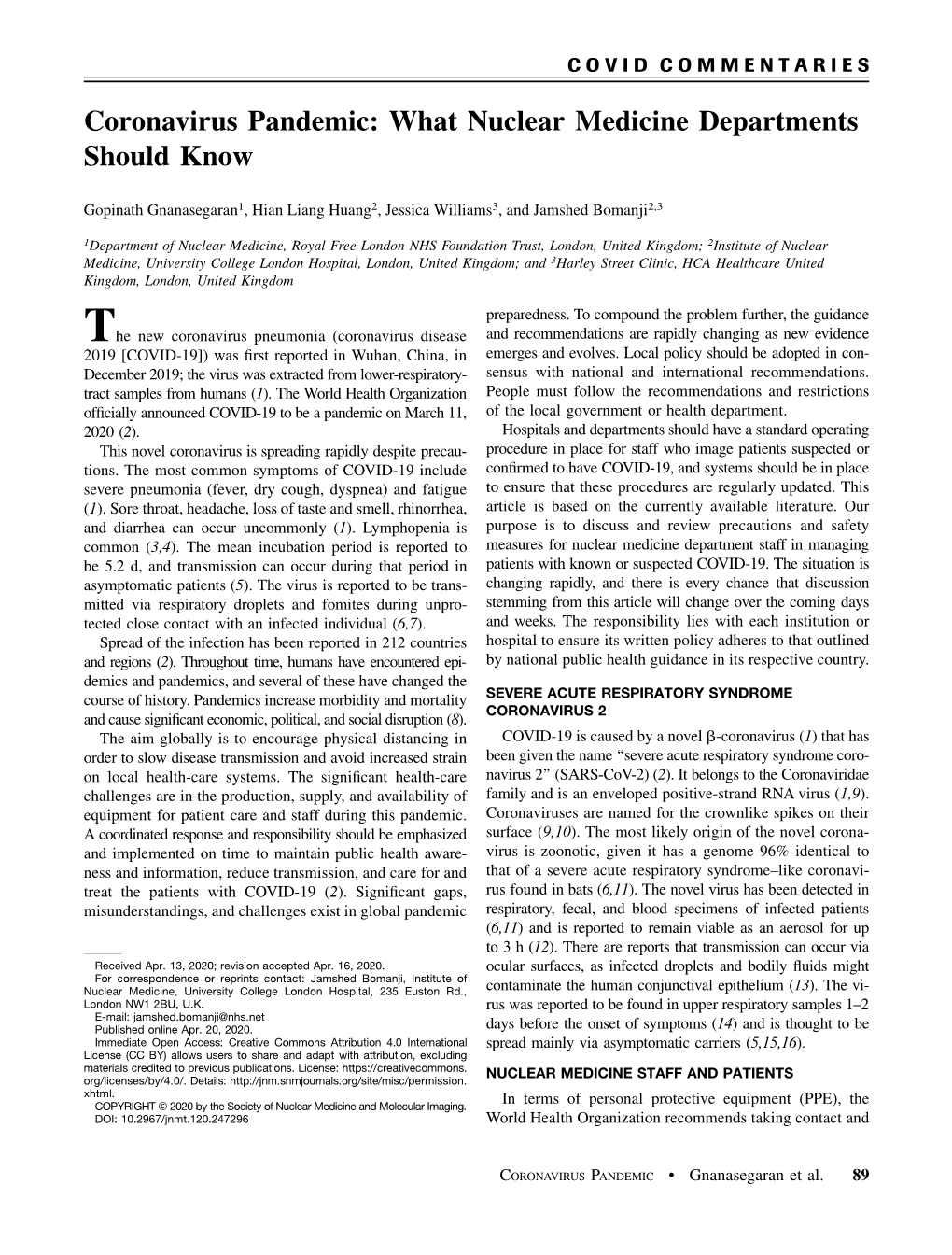 Coronavirus Pandemic: What Nuclear Medicine Departments Should Know