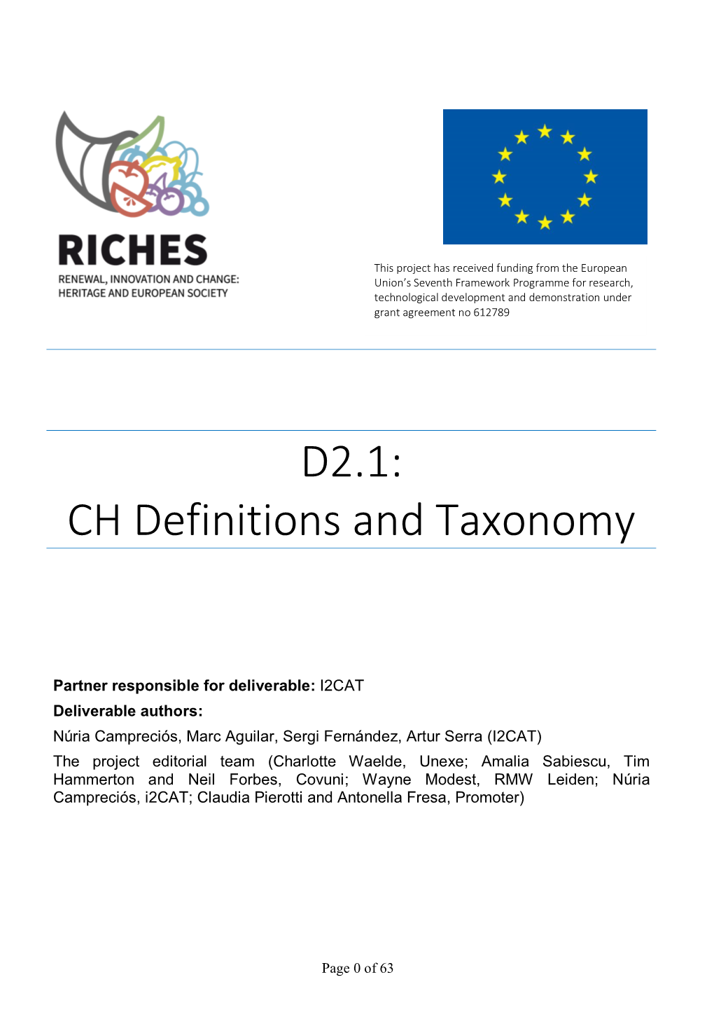 CH Definitions and Taxonomy