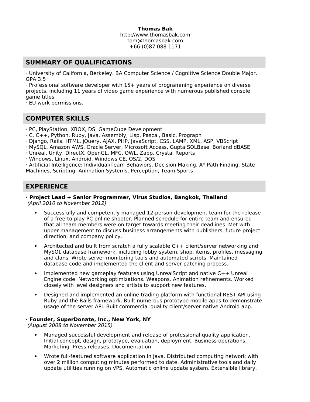 Summary of Qualifications Computer Skills Experience