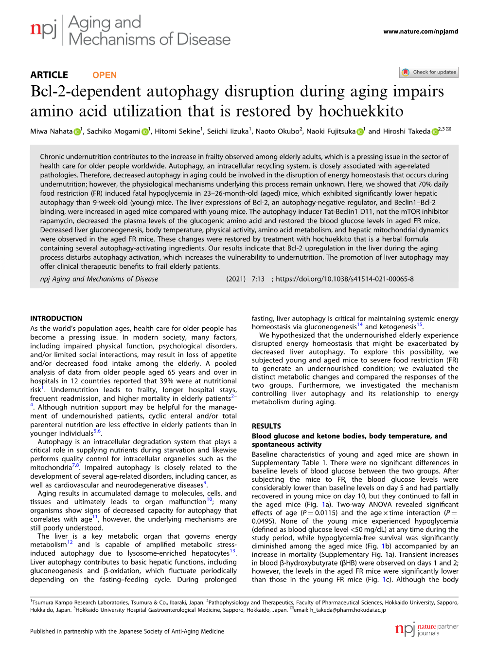 Bcl-2-Dependent Autophagy Disruption During Aging Impairs Amino Acid Utilization That Is Restored by Hochuekkito