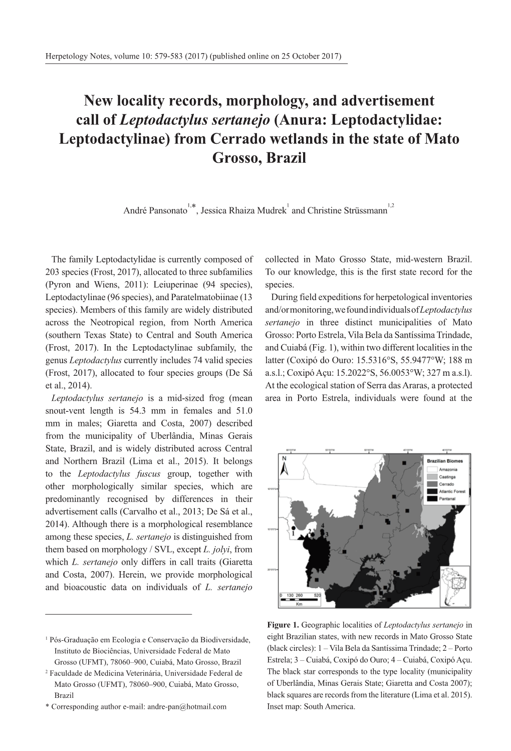 New Locality Records, Morphology, and Advertisement Call of Leptodactylus