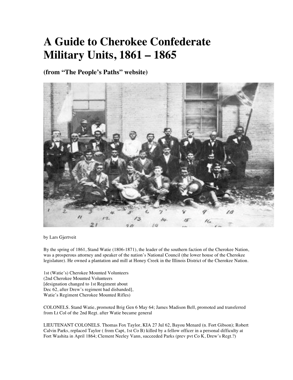 A Guide to Cherokee Confederate Military Units, 1861 – 1865