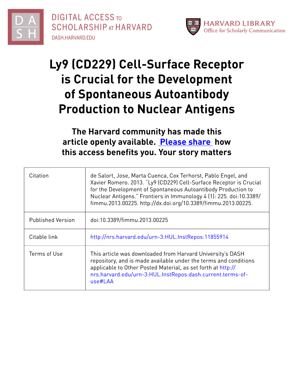 Ly9 (CD229) Cell-Surface Receptor Is Crucial for the Development of Spontaneous Autoantibody Production to Nuclear Antigens