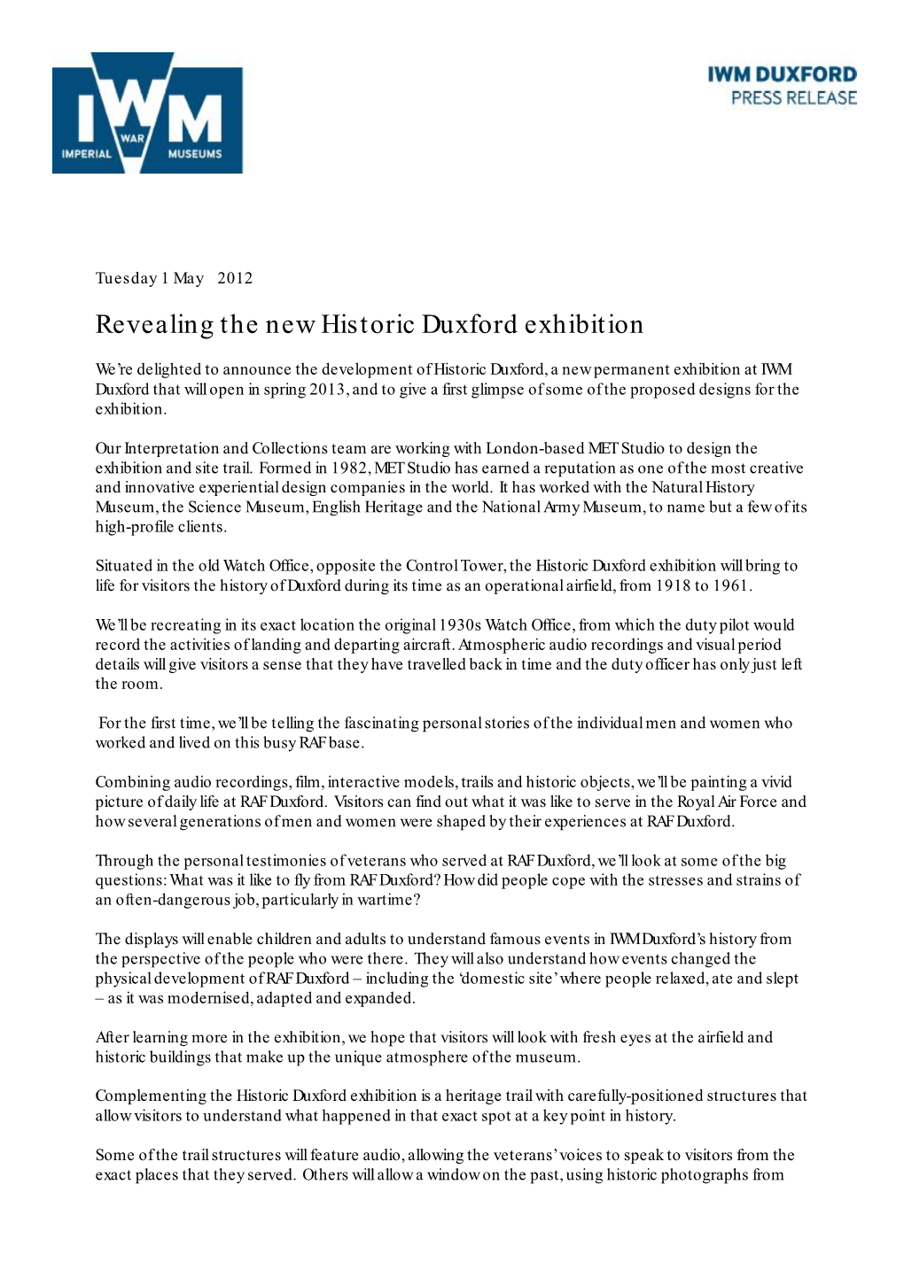 PRESS RELEASE Announcing Historic Duxford