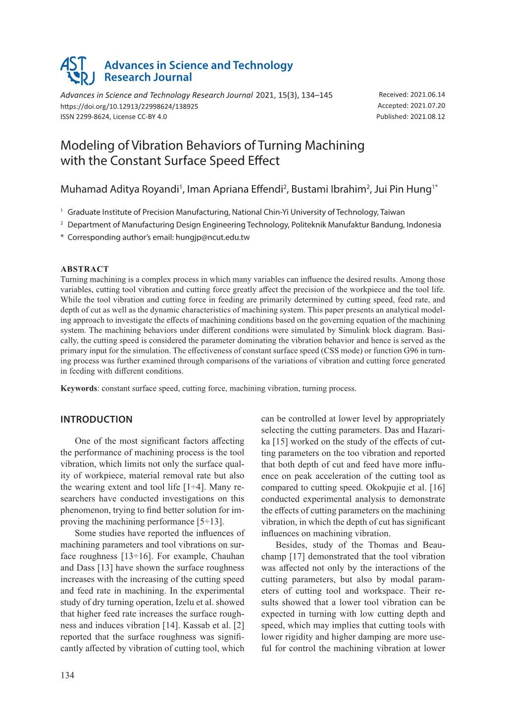 Modeling of Vibration Behaviors of Turning Machining with the Constant Surface Speed Effect