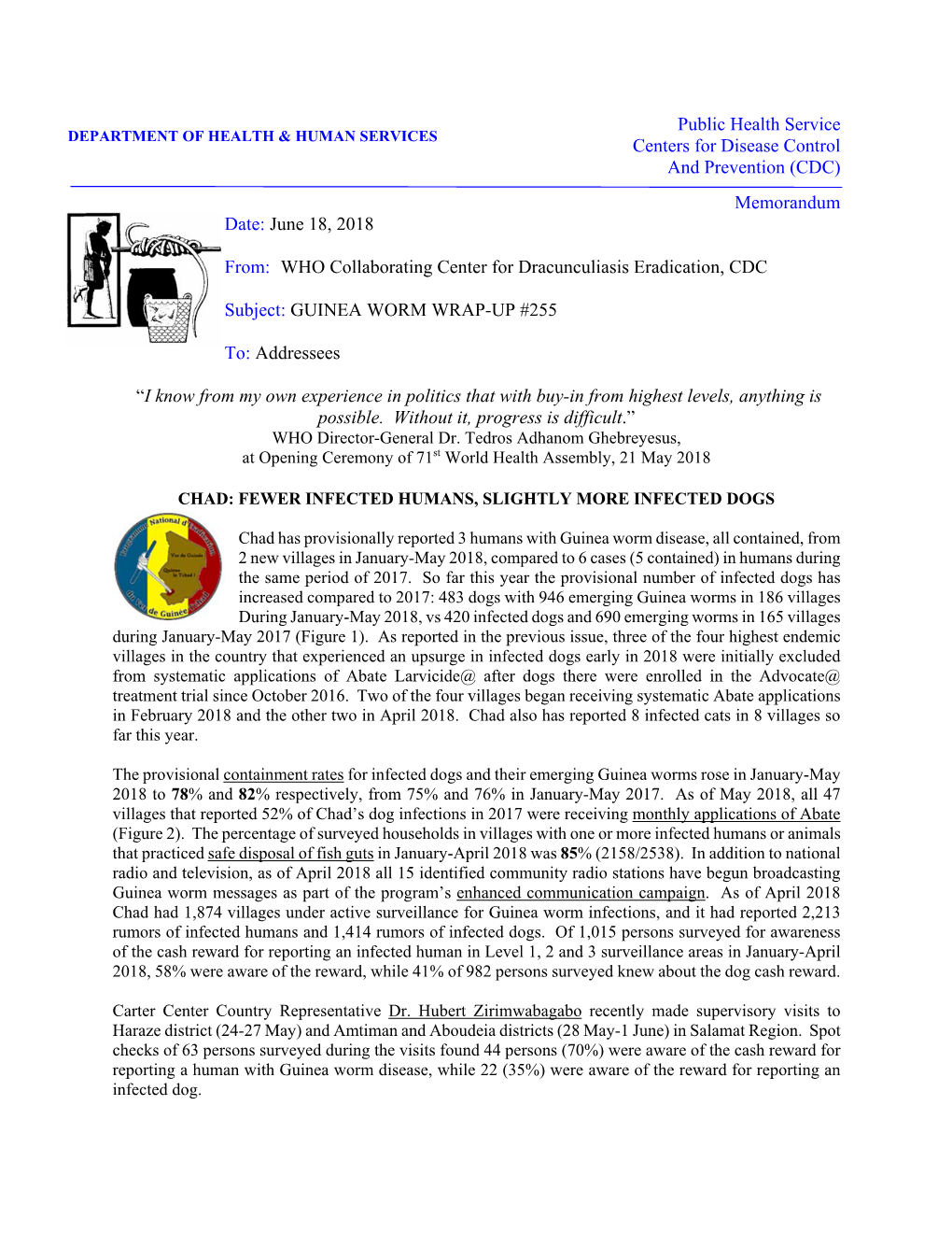 Public Health Service DEPARTMENT of HEALTH & HUMAN SERVICES Centers for Disease Control and Prevention (CDC) Memorandum Date: June 18, 2018