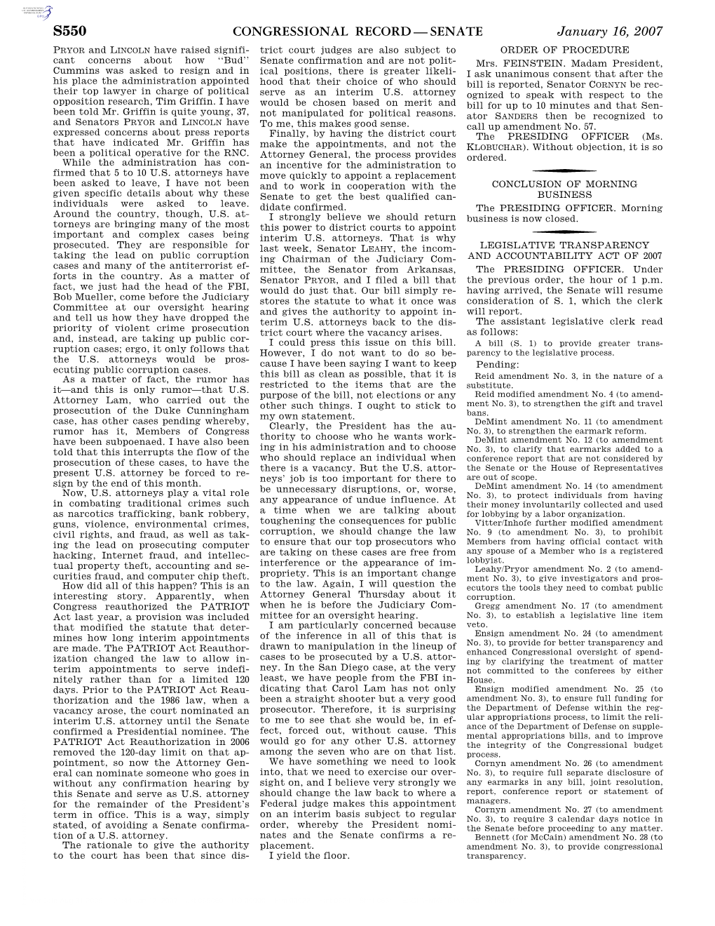 Congressional Record—Senate S550