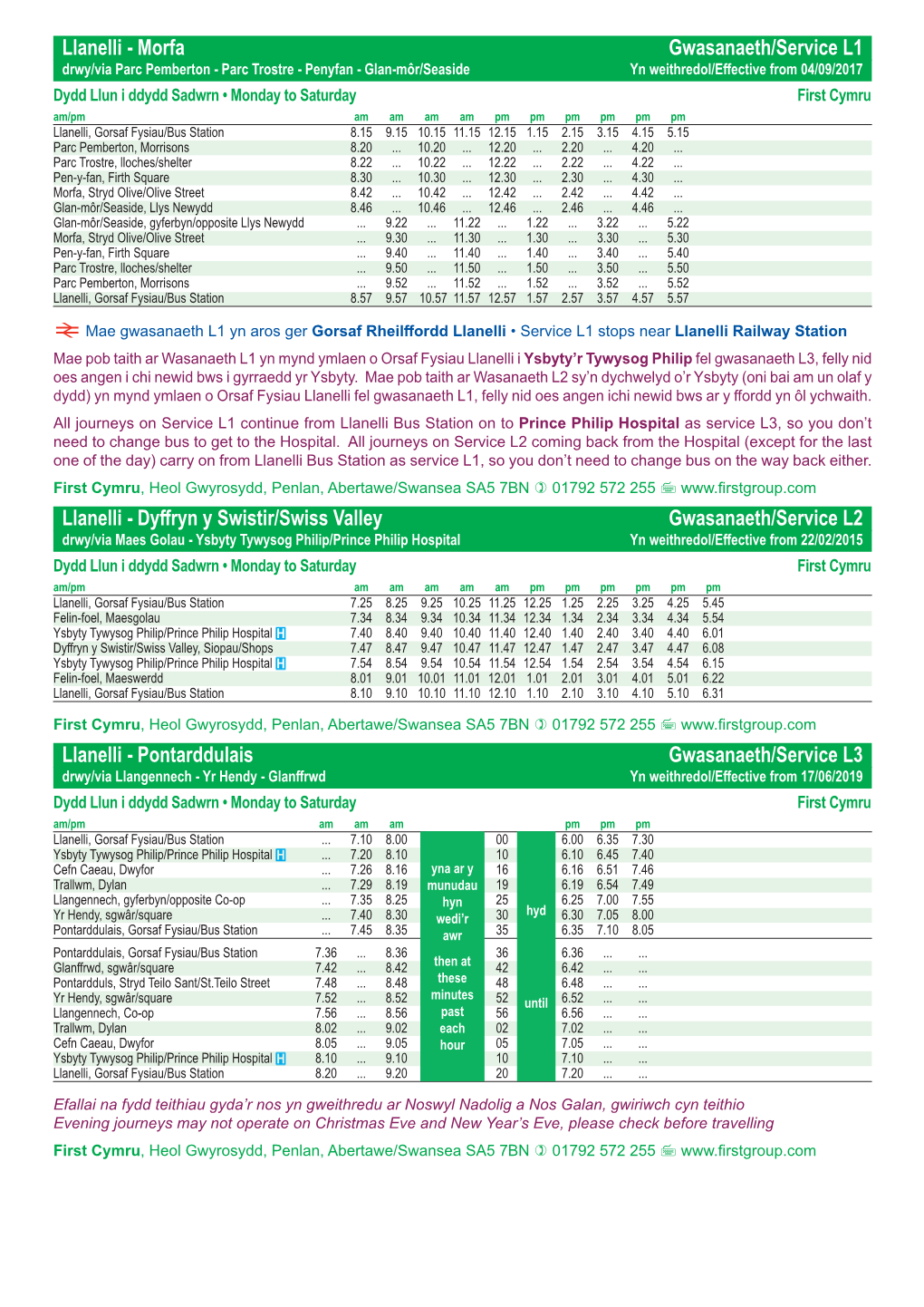 Morfa Gwasanaeth/Service L1 Llanelli