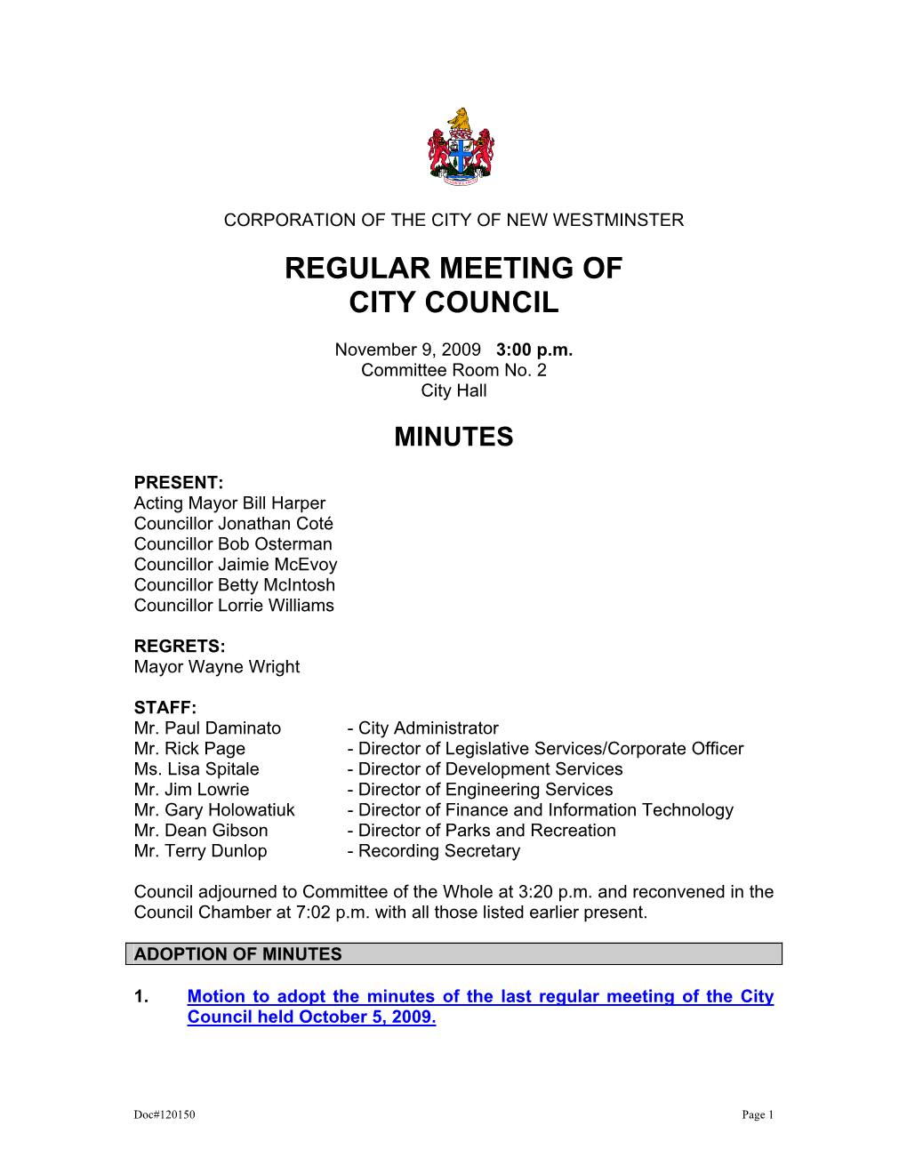 Regular Council Agenda