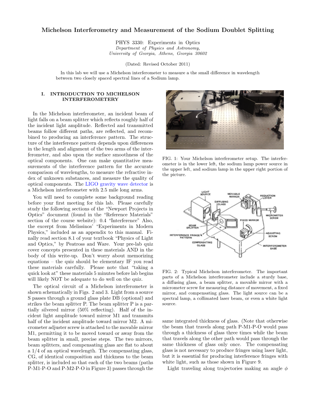 Michelson Interferometry and Measurement of the Sodium Doublet Splitting