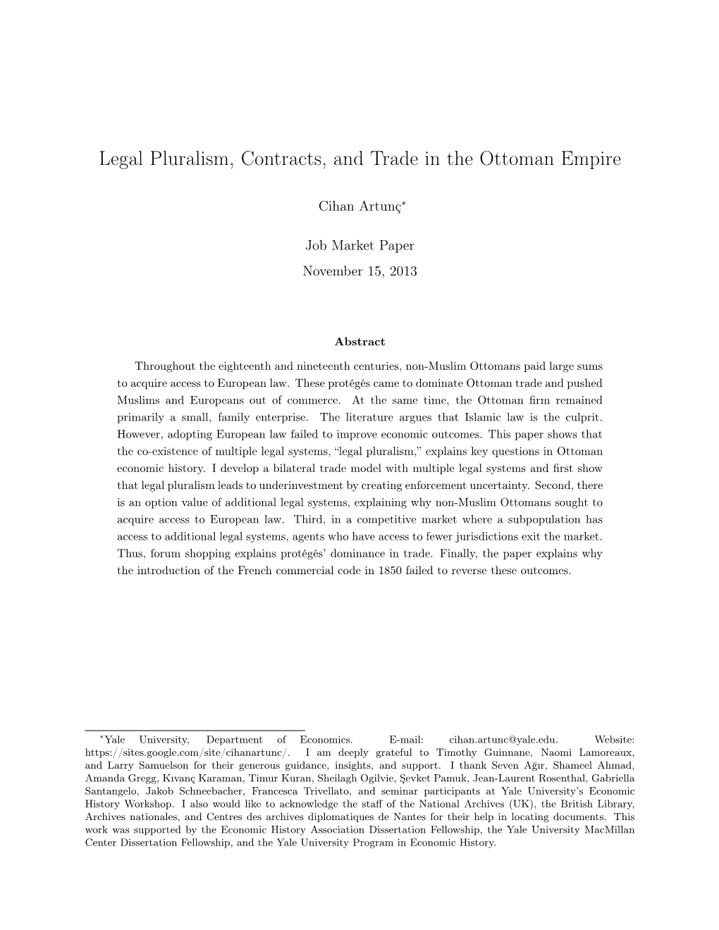 Legal Pluralism, Contracts, and Trade in the Ottoman Empire