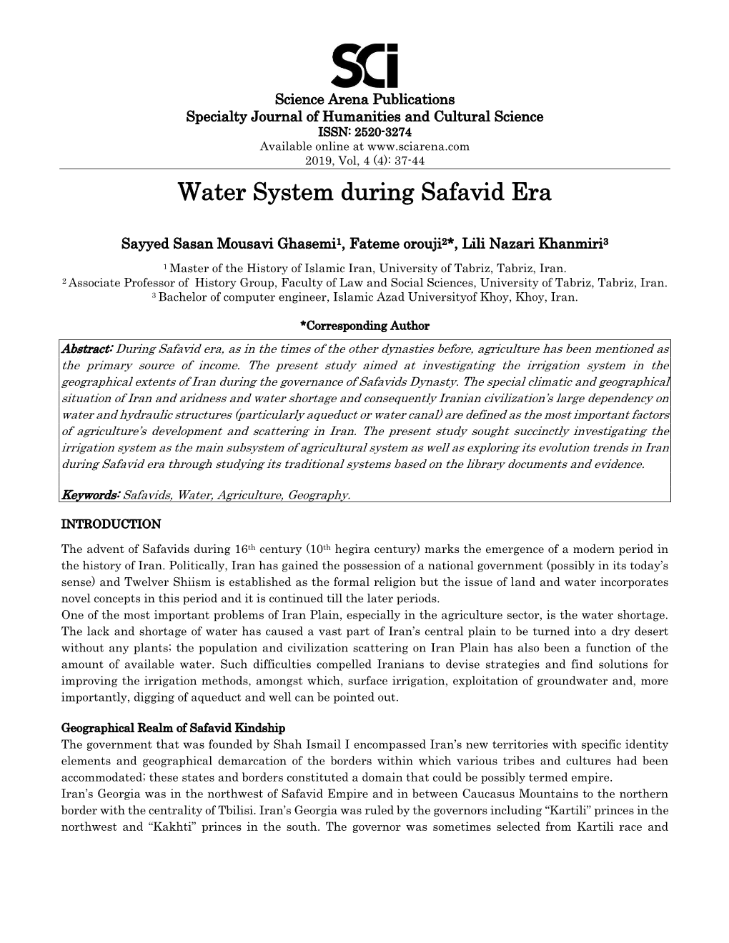 Water System During Safavid Era