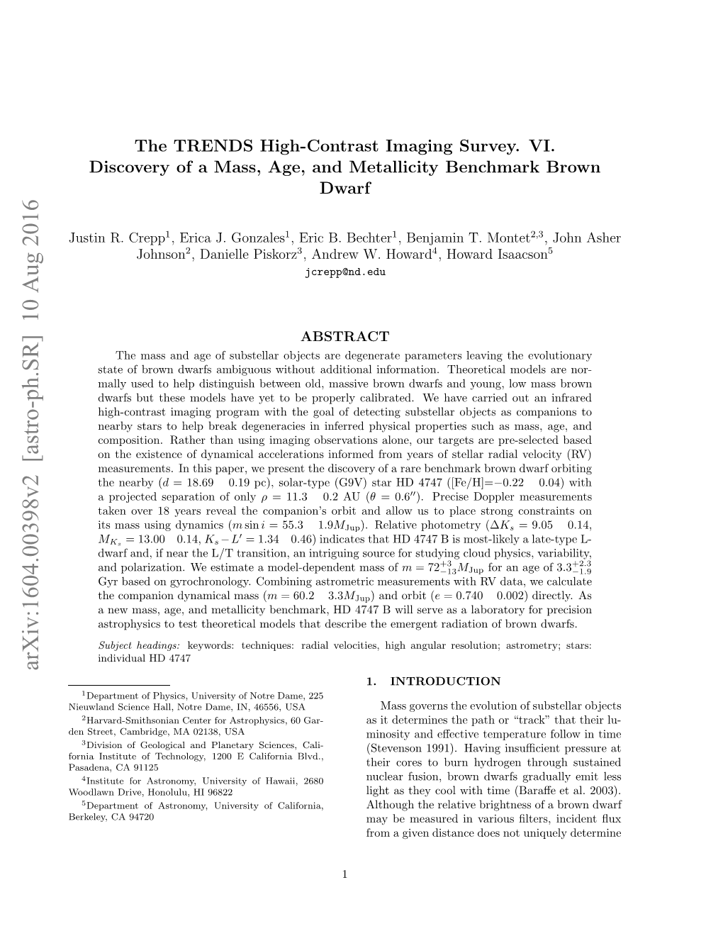 The TRENDS High-Contrast Imaging Survey. VI. Discovery of a Mass, Age, and Metallicity Benchmark Brown Dwarf