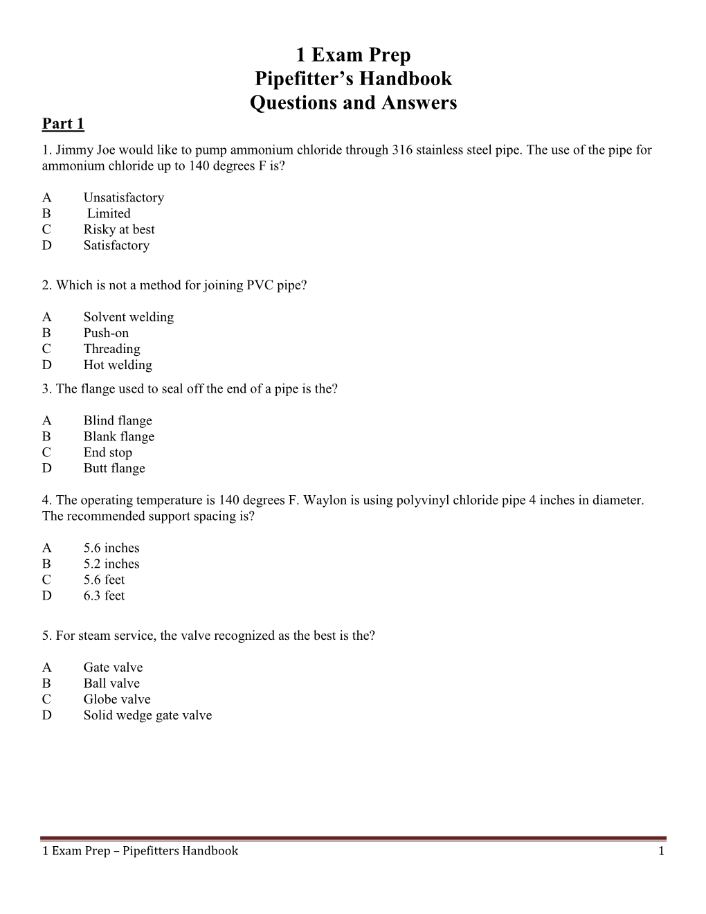 1 Exam Prep Pipefitter's Handbook Questions and Answers