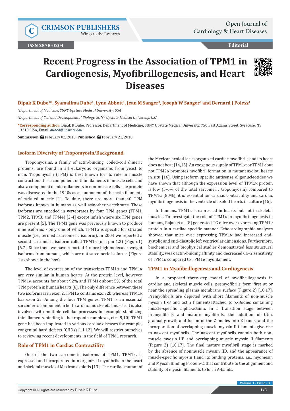 Recent Progress in the Association of TPM1 in Cardiogenesis, Myofibrillogenesis, and Heart Diseases