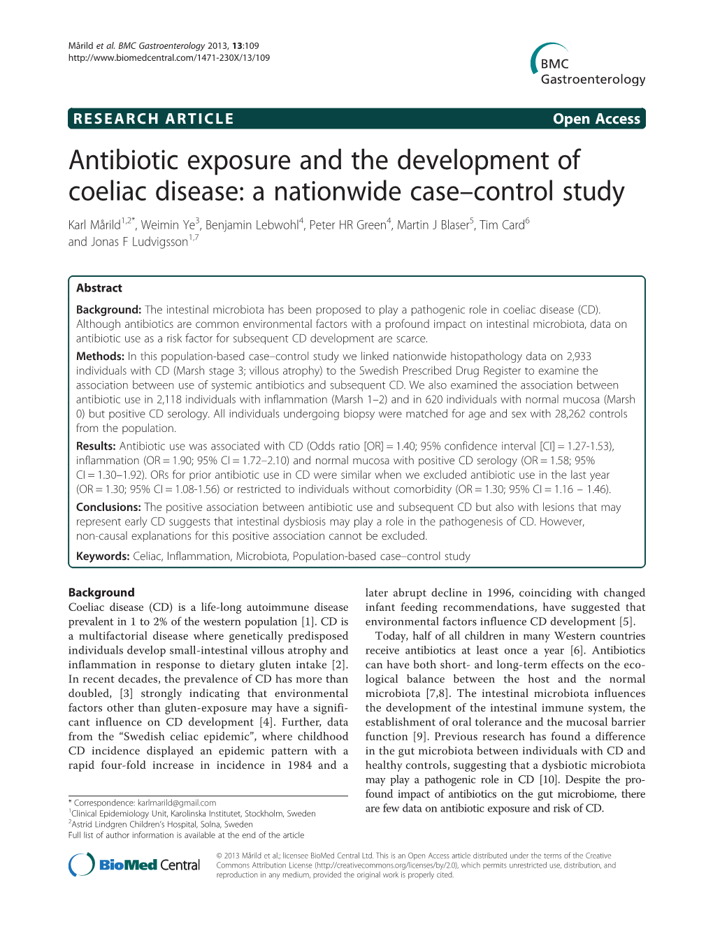 Antibiotic Exposure and the Development of Coeliac Disease: A