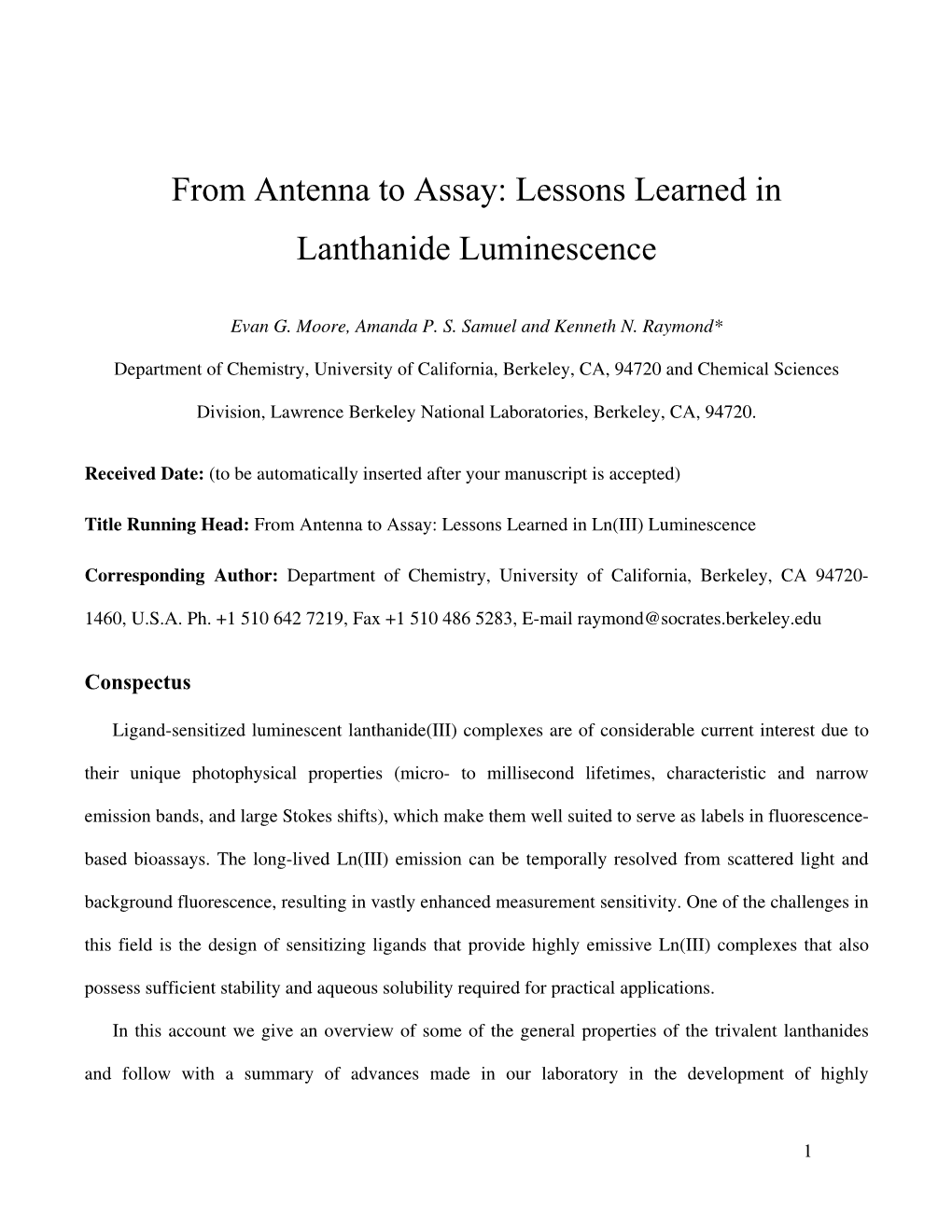 From Antenna to Assay: Lessons Learned in Lanthanide Luminescence