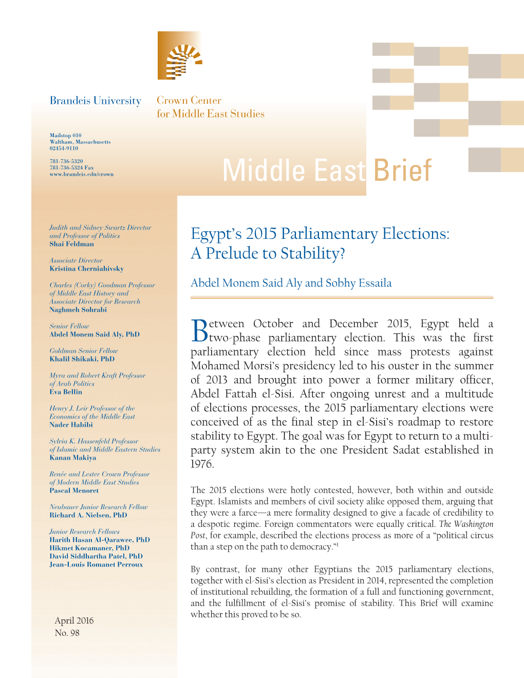 Middle East Brief 98