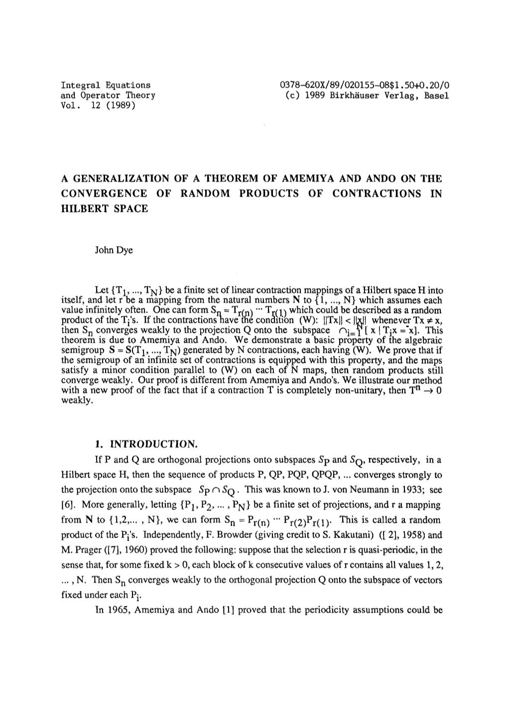 Integral Equations and Operator Theory Vol. 12 (1989) 0378-620X