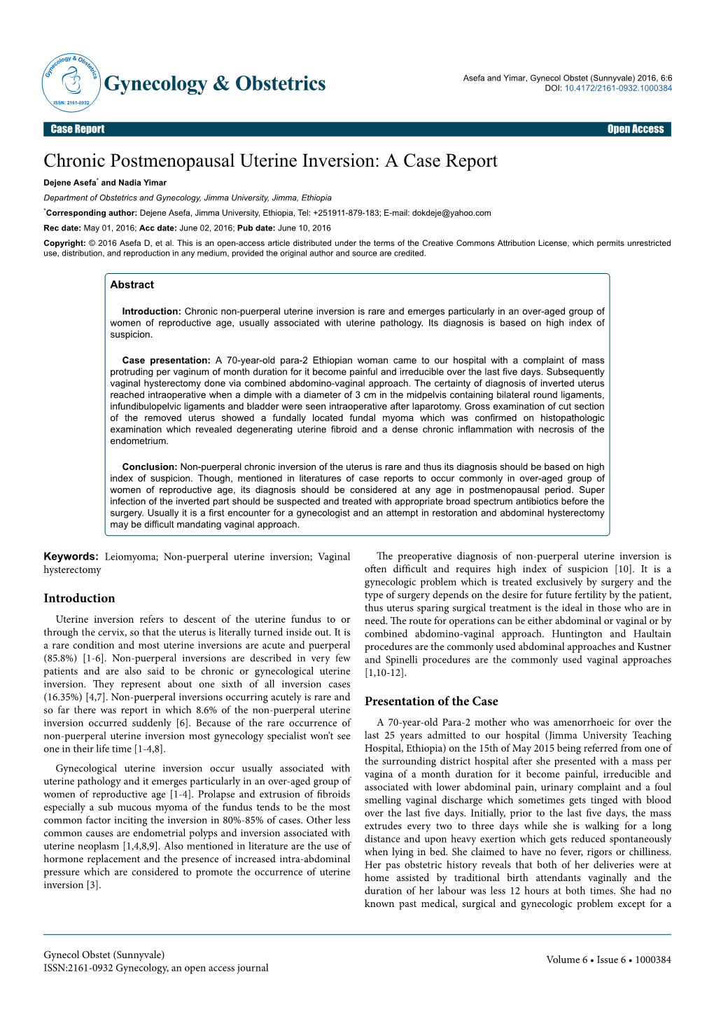 Chronic Postmenopausal Uterine Inversion