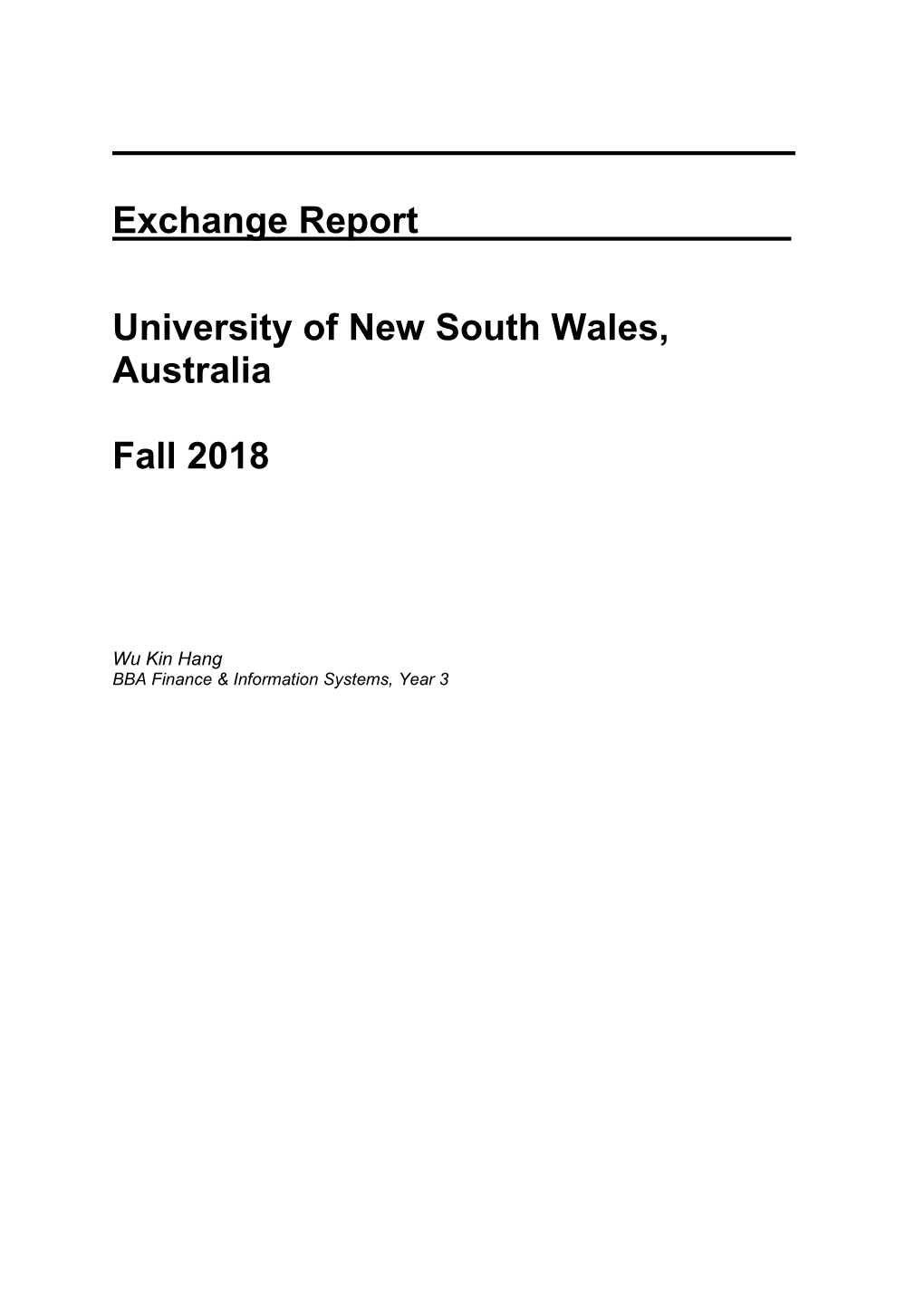 Exchange Report University of New South Wales, Australia Fall 2018