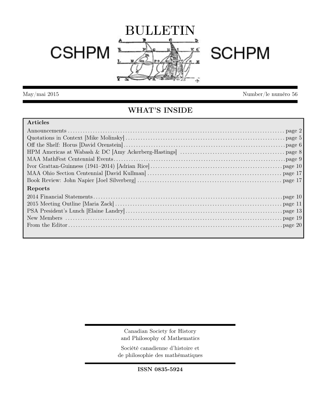 CSHPM Bulletin, May 2015