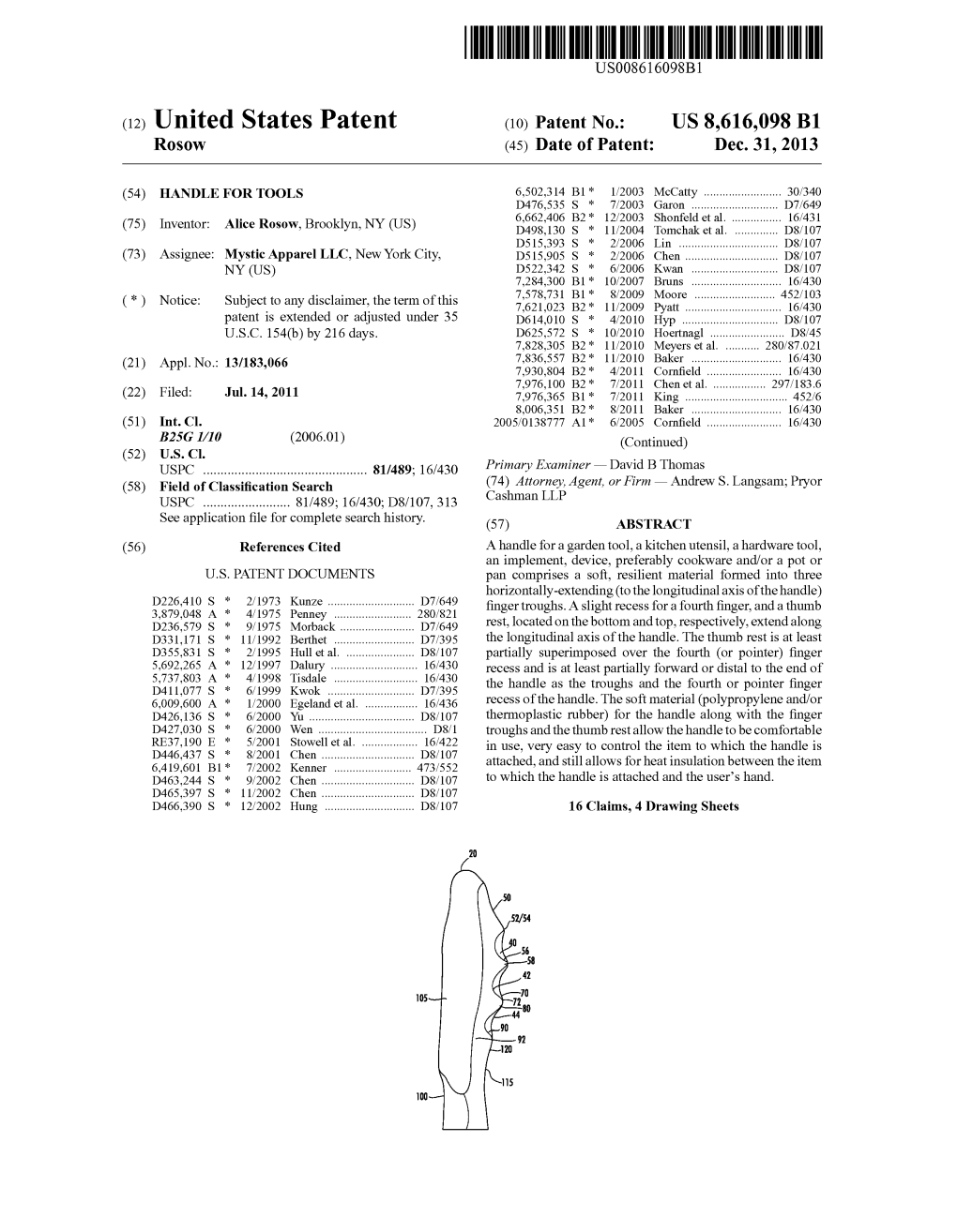 (12) United States Patent (10) Patent No.: US 8,616,098 B1 ROSOW (45) Date of Patent: Dec