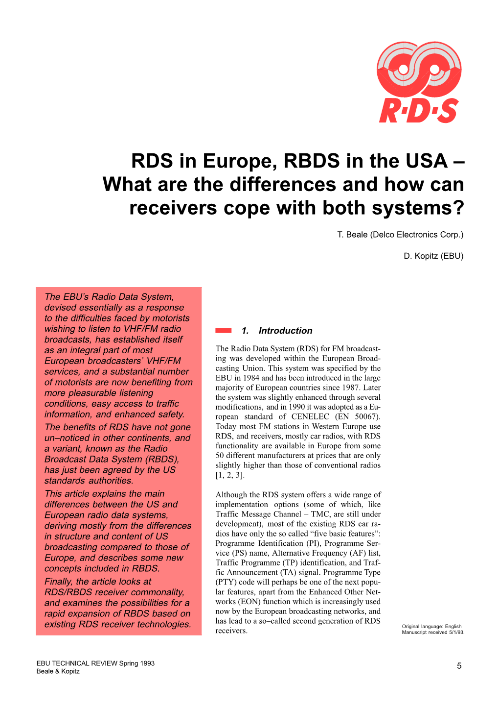 RDS in Europe, RBDS in the USA – What Are the Differences and How Can Receivers Cope with Both Systems?