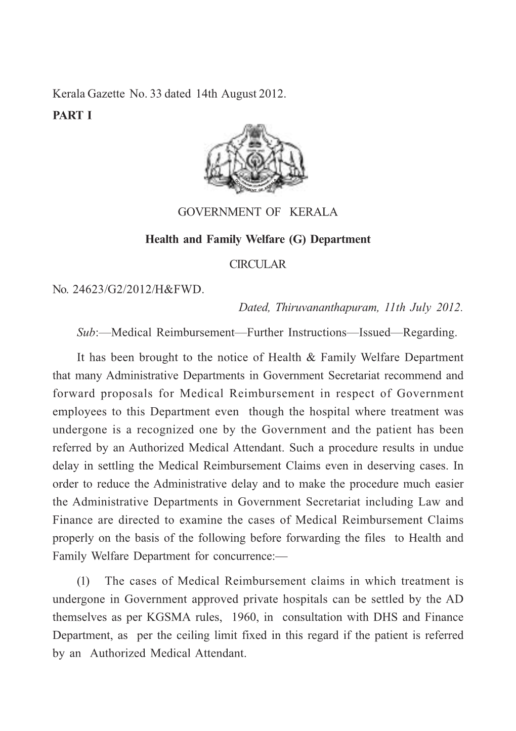 GOVERNMENT of KERALA Health and Family Welfare (G) Department