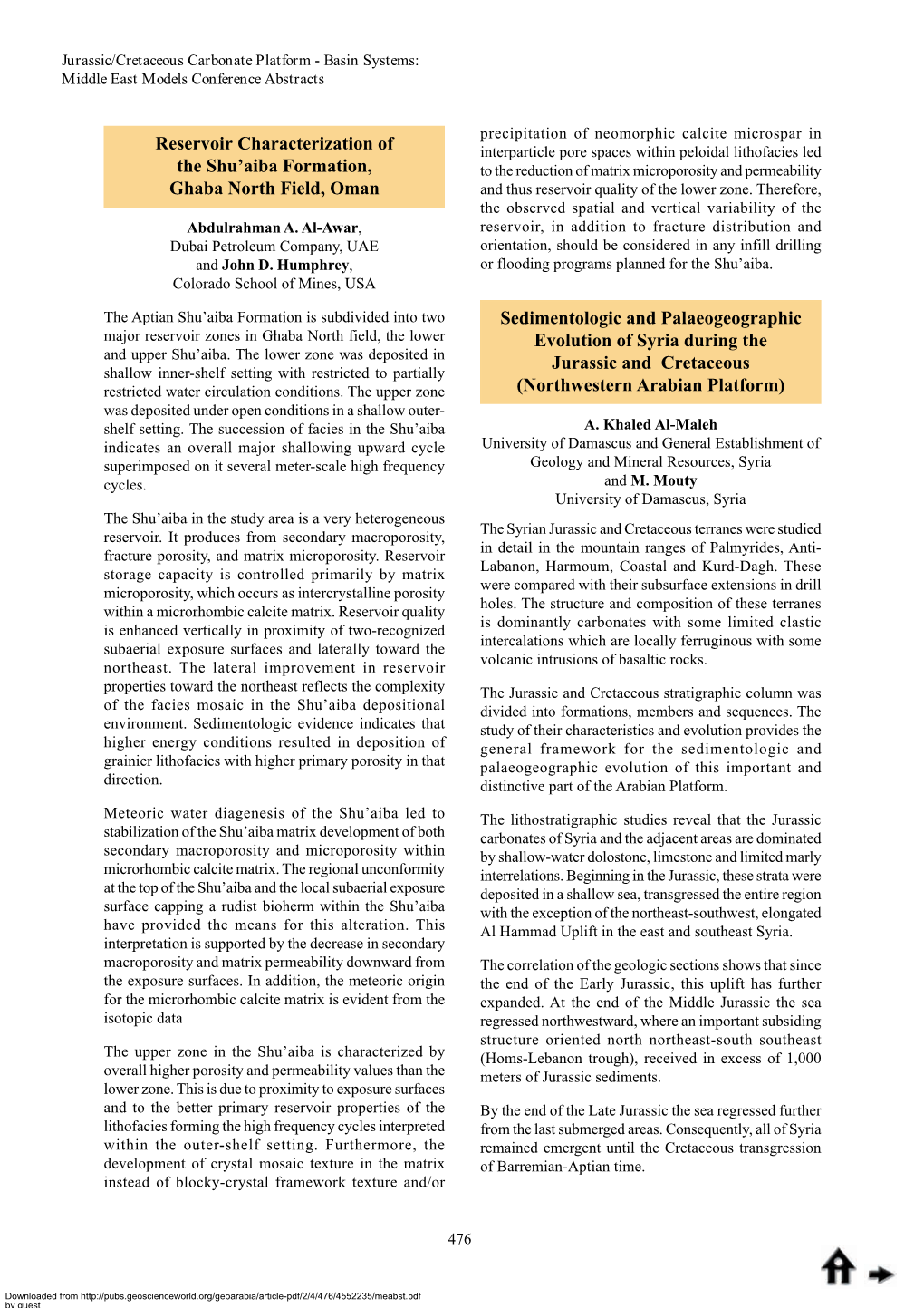 Middle East Models Conference Abstracts Jurrasic/Cretaceous