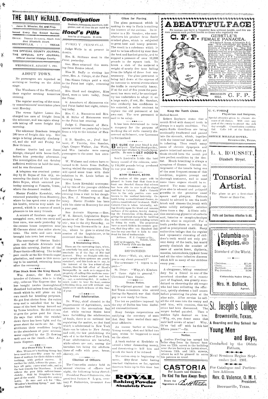 THE DAILY HERALD. Glass for Paving, the Glass Pavement Which Is Headache, Biliousness, Heartburn, Indi- \ Jesse O.^Wheeler, Ed