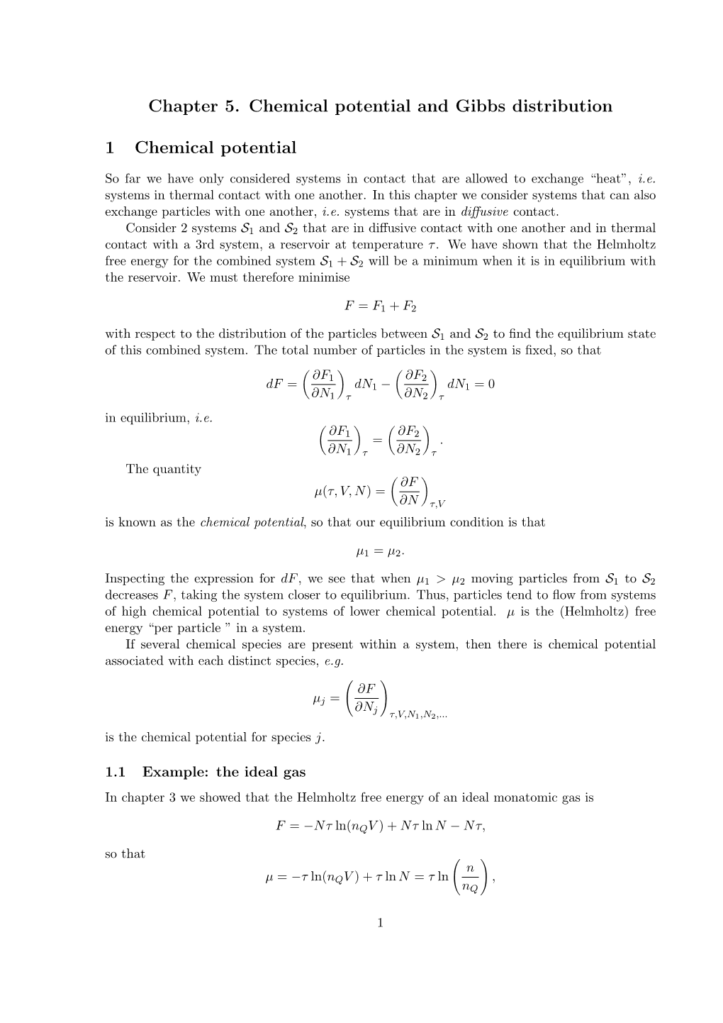 Chapter 5. Chemical Potential and Gibbs Distribution 1