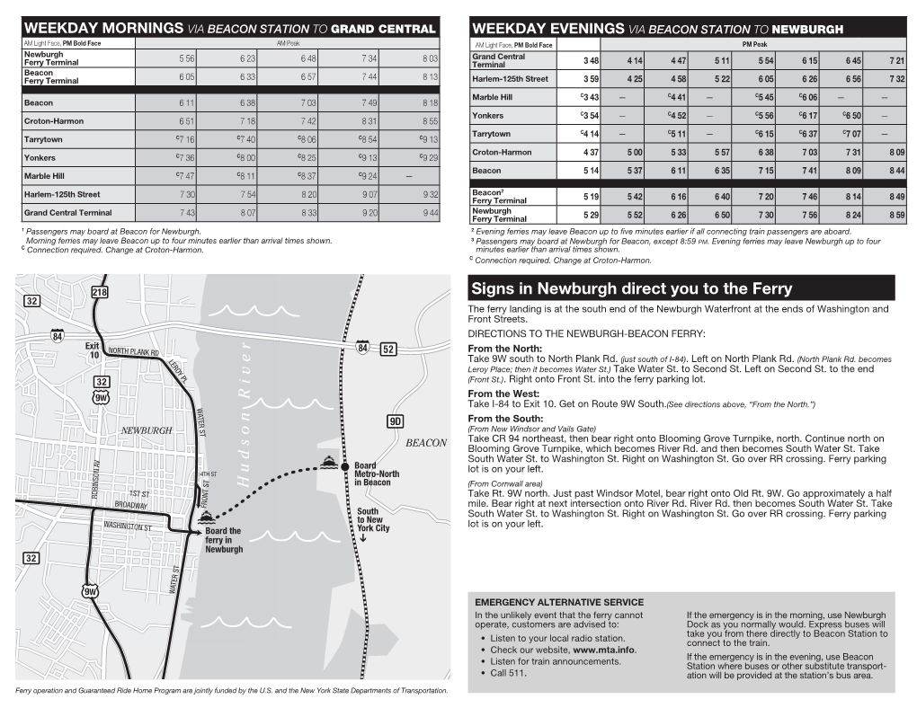 NEWBURGH-BEACON FERRY: from the North: Take 9W South to North Plank Rd