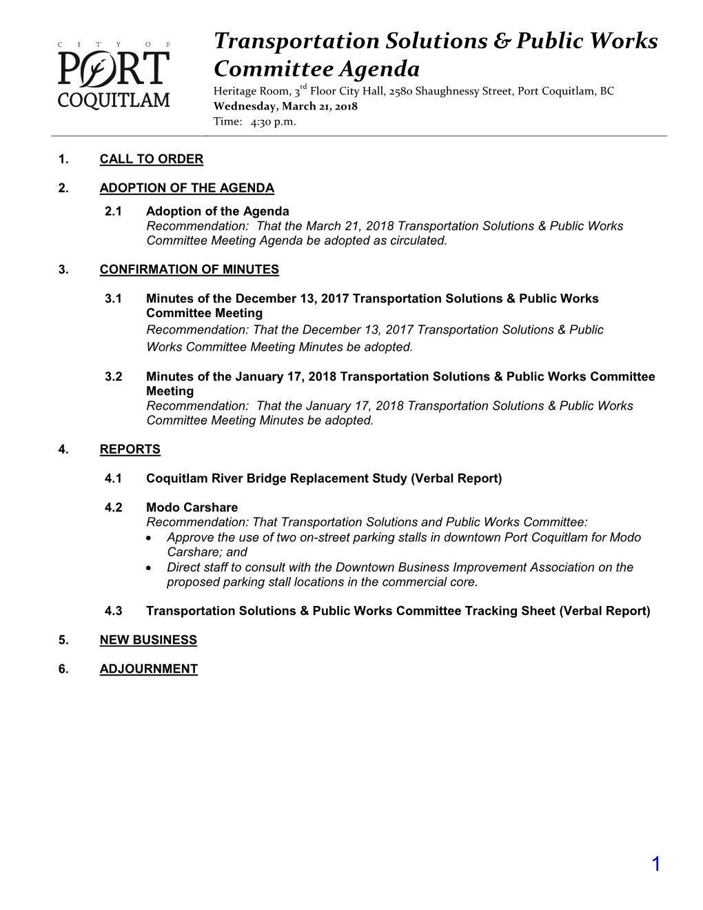 Transportation Solutions & Public Works Committee Agenda