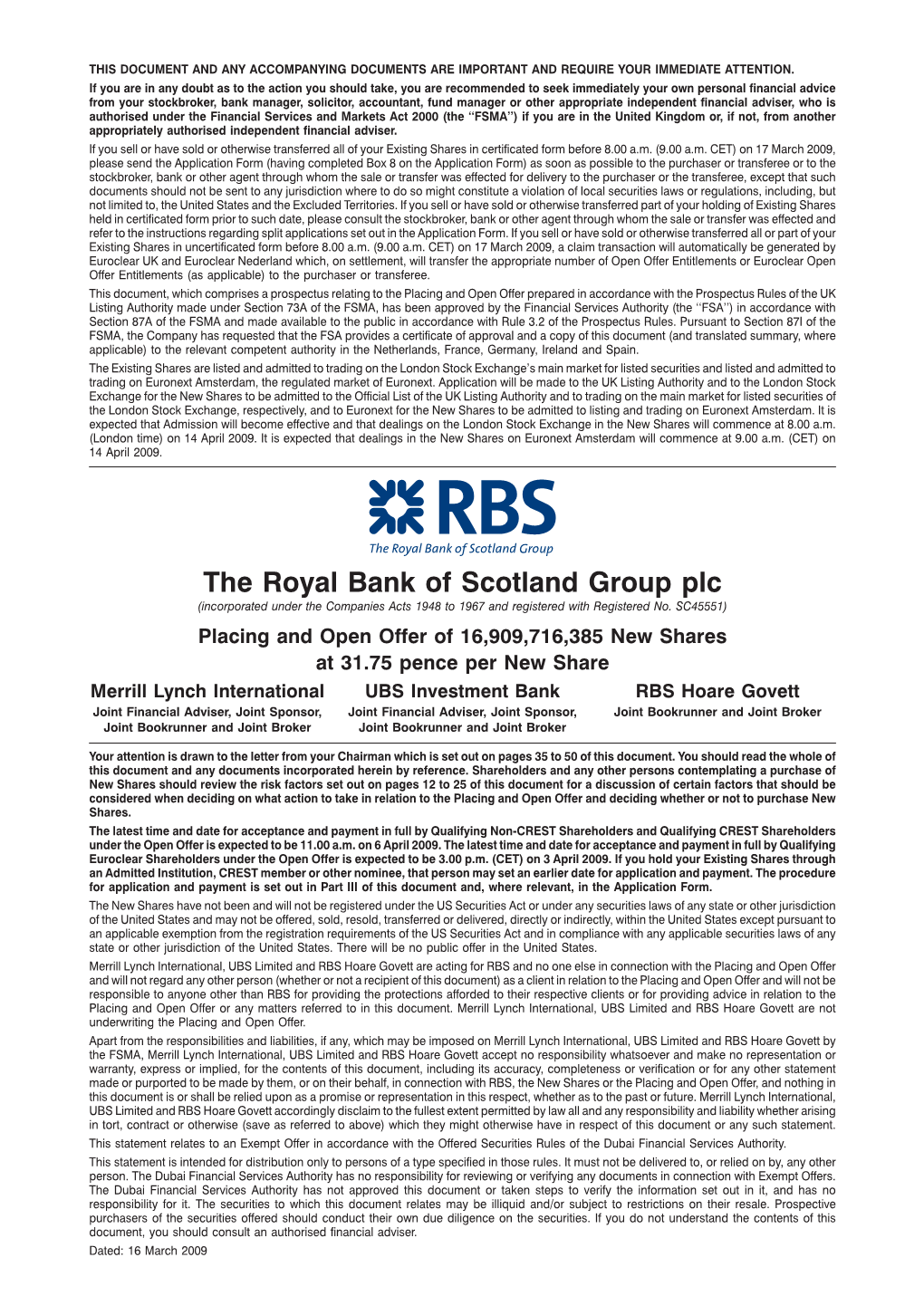 The Royal Bank of Scotland Group Plc (Incorporated Under the Companies Acts 1948 to 1967 and Registered with Registered No