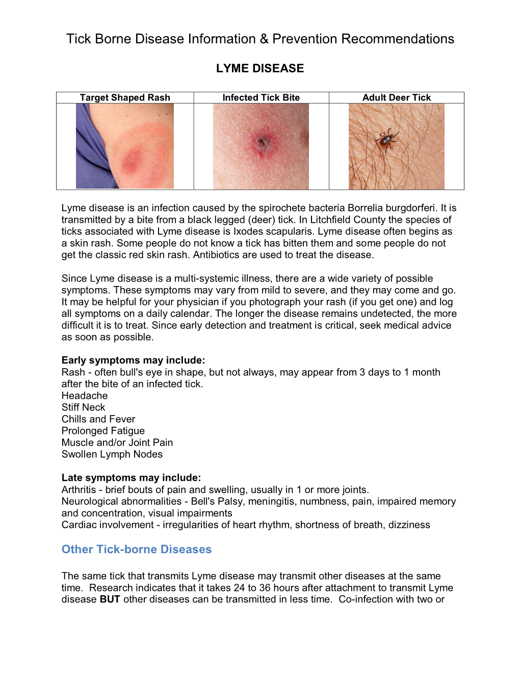 Tick Borne Disease Information & Prevention Recommendations