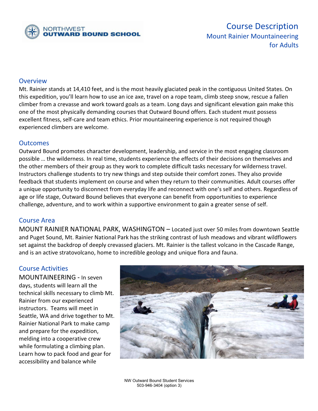 Course Description Mount Rainier Mountaineering for Adults