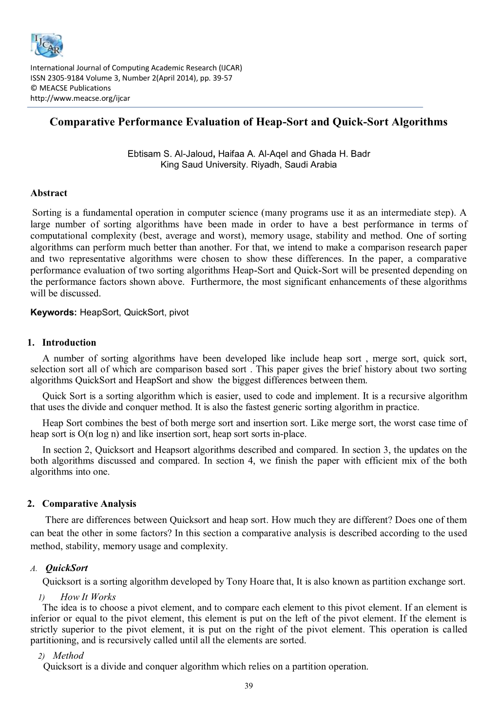 Comparative Performance Evaluation of Heap-Sort and Quick-Sort Algorithms