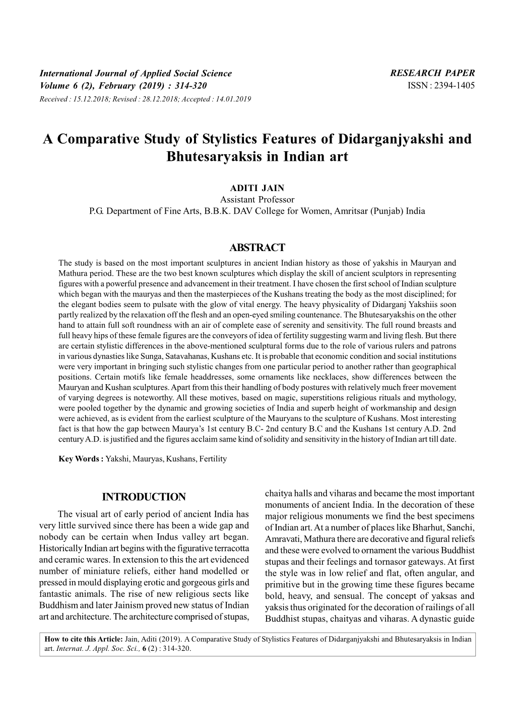 A Comparative Study of Stylistics Features of Didarganjyakshi and Bhutesaryaksis in Indian Art