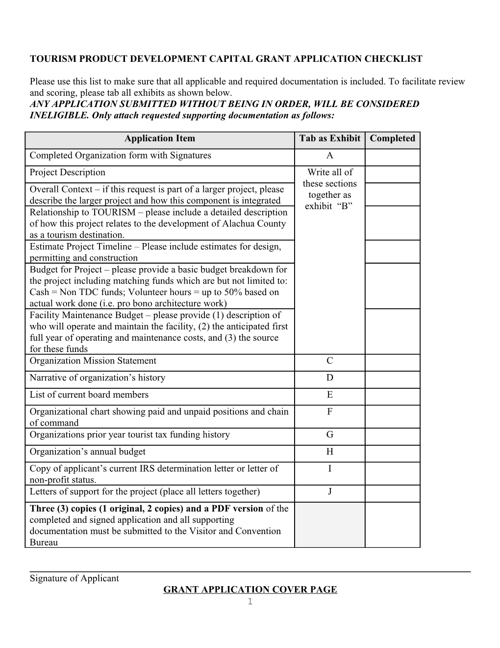 Tourism Product Development Capital Grant Application Checklist