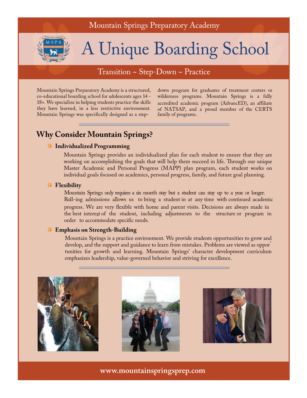 Mountain Springs Preparatory Academy a Unique Boarding School Transition ~ Step-Down ~ Practice