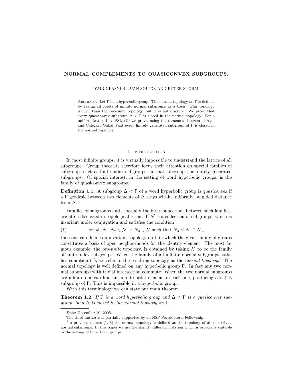 NORMAL COMPLEMENTS to QUASICONVEX SUBGROUPS. 11 from Theorem 1.2