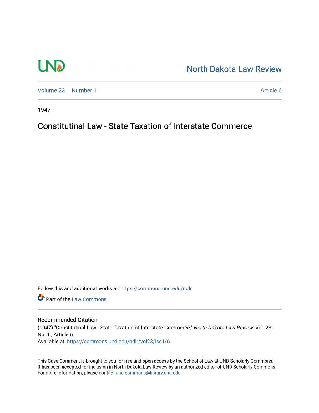 State Taxation of Interstate Commerce