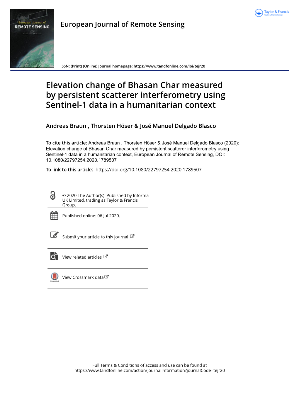 Elevation Change of Bhasan Char Measured by Persistent Scatterer Interferometry Using Sentinel-1 Data in a Humanitarian Context