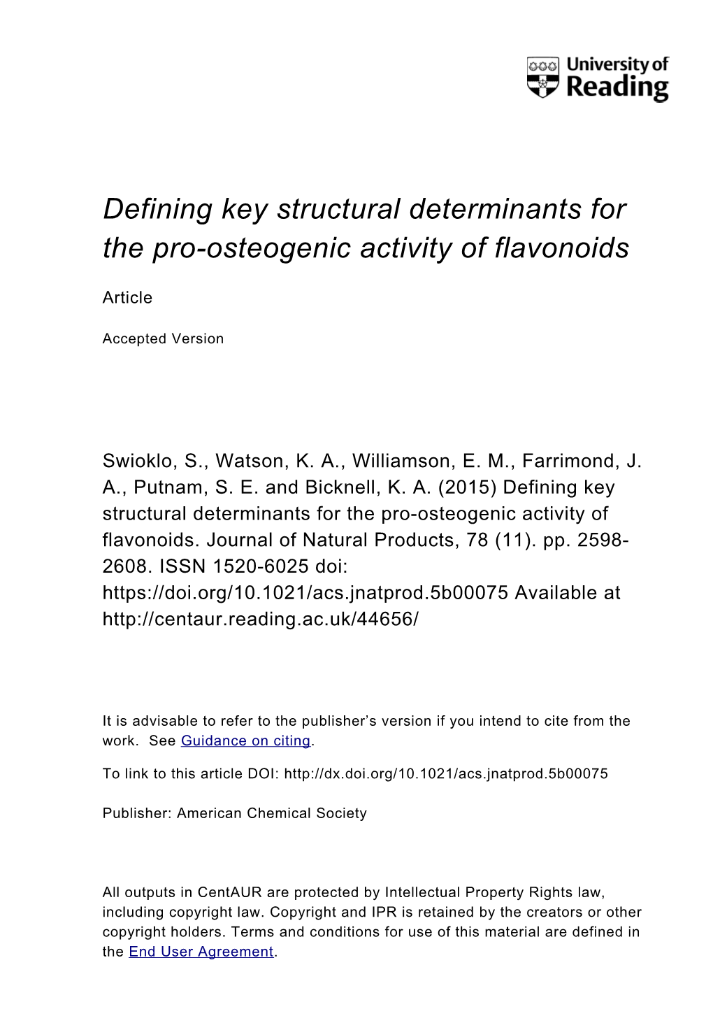 Defining Key Structural Determinants for the Pro-Osteogenic Activity of Flavonoids