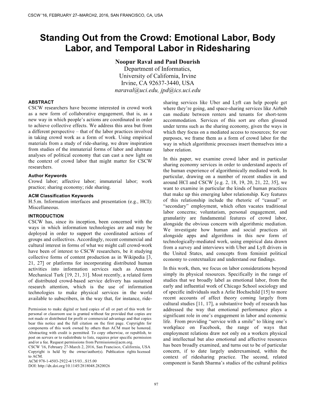 Emotional Labor, Body Labor, and Temporal Labor in Ridesharing