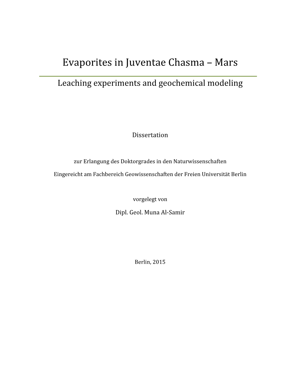 Evaporites in Juventae Chasma – Mars