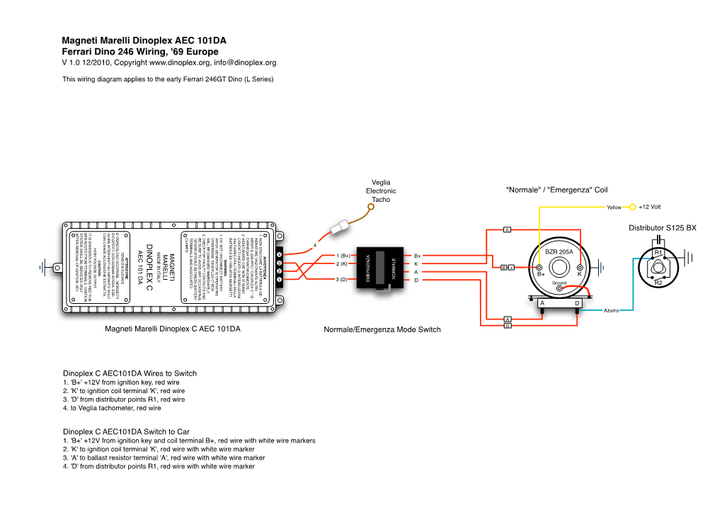 Ferrari Dino 246 Wiring, '69 Europe V 1.0 12/2010, Copyright Info@Dinoplex.Org