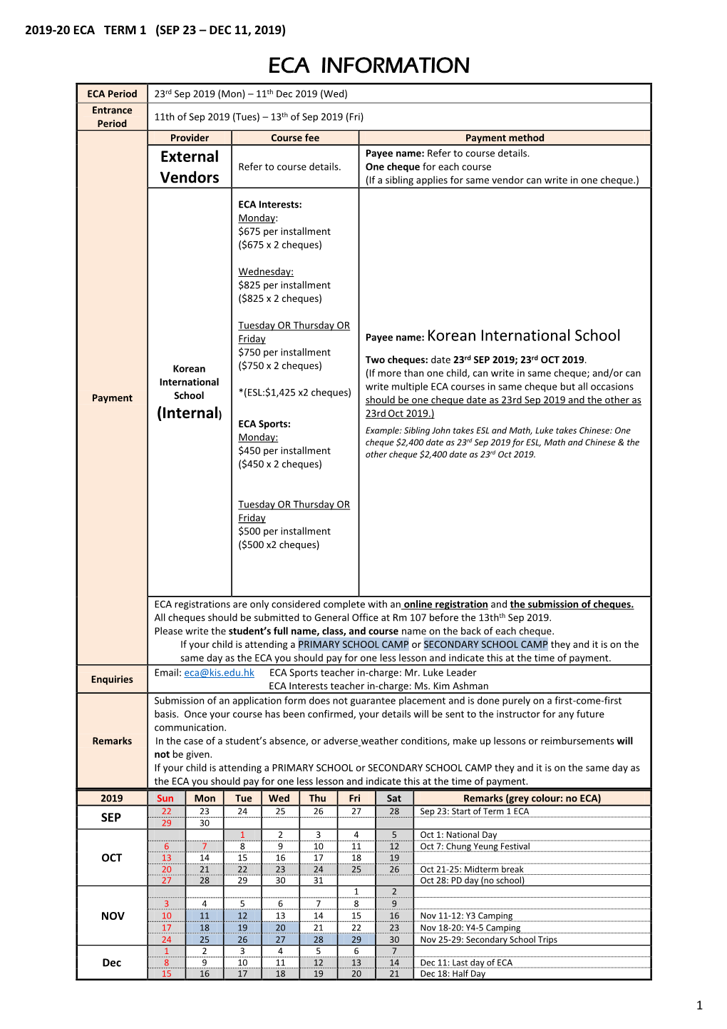 ECA Schedule