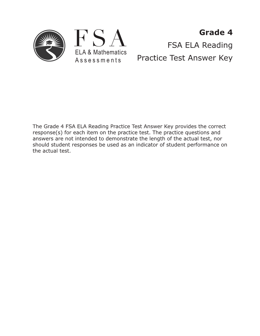 Grade 4 FSA ELA Reading Paper-Based Practice Test Answer
